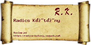 Radics Kötöny névjegykártya